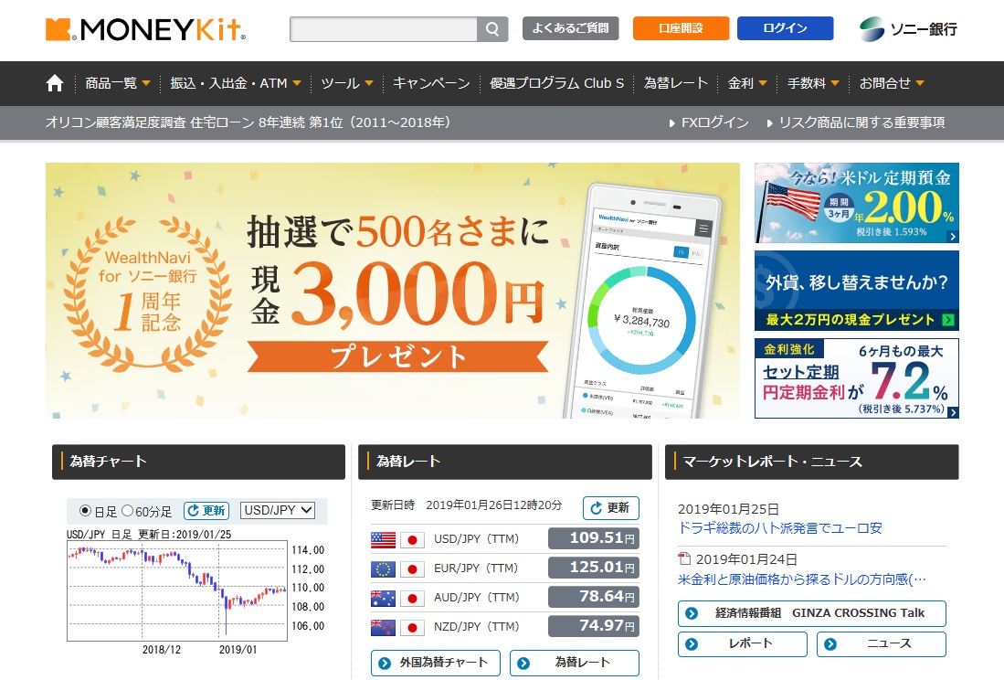 ソニー銀行 初回ログイン トップページ